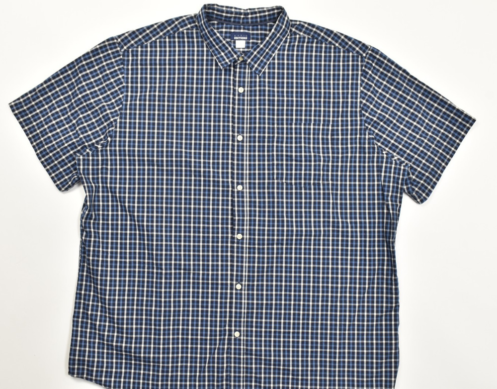 Basic Editions Men Shirt 3XLT Big Tall Blue Plaid Cotton Blend Casual Button Up